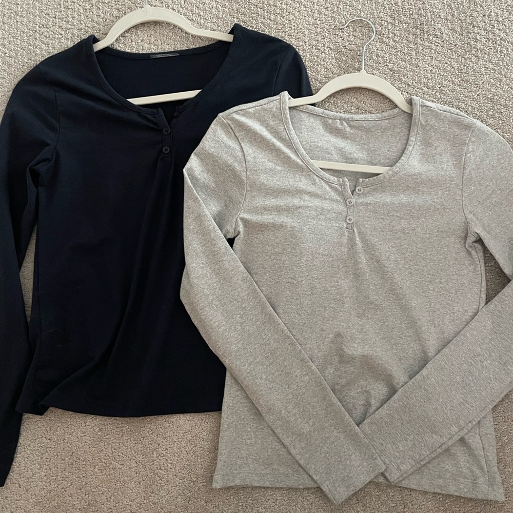 Women's set of 2 navy blue and Gray amazon Long Sleeve Tops